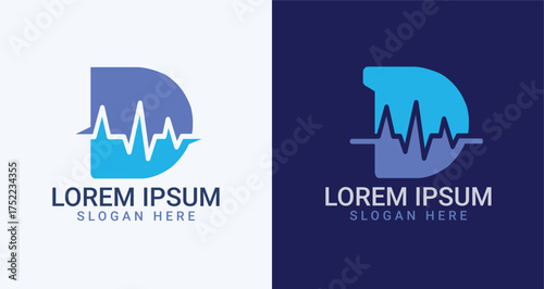 Healthcare Symbol: A clean and modern design symbolizing the core of medical care, the graphic skillfully blends the initial D with the essence of life - a rhythmic heartbeat.