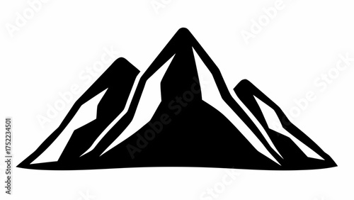 Illustration of a mountain range with three peaks in black and white simple design mountain landscape view