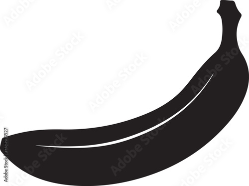 Black silhouette of a single banana on a white background
