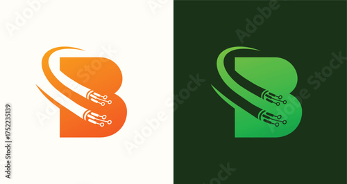 connection Letter B logo: A sleek and modern logo featuring the letter B accompanied by a dynamic, sweeping design element, perfect for branding purposes.