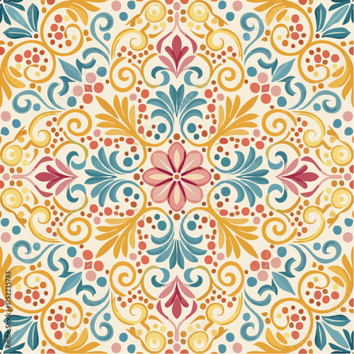 Seamless pattern of ornate floral elements