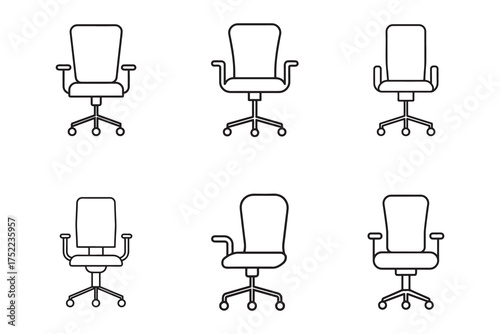 Office Chair Line Art Set Minimalist Furniture Design for Workspace and Home Decor Six Different Poses