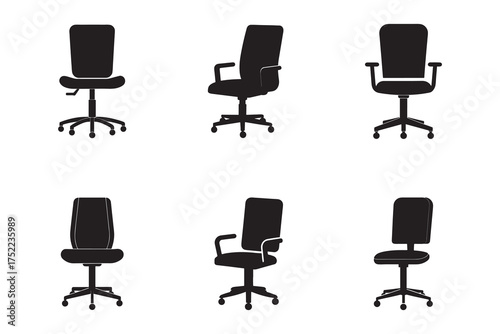 Office chair silhouettes collection for business productivity and comfort featuring ergonomic designs and modern style with adjustable features on a clean white background