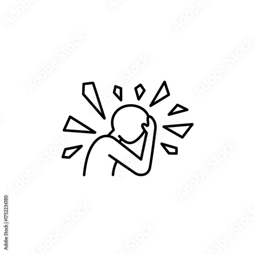 Person Experiencing Headache or Stress Outline Icon.