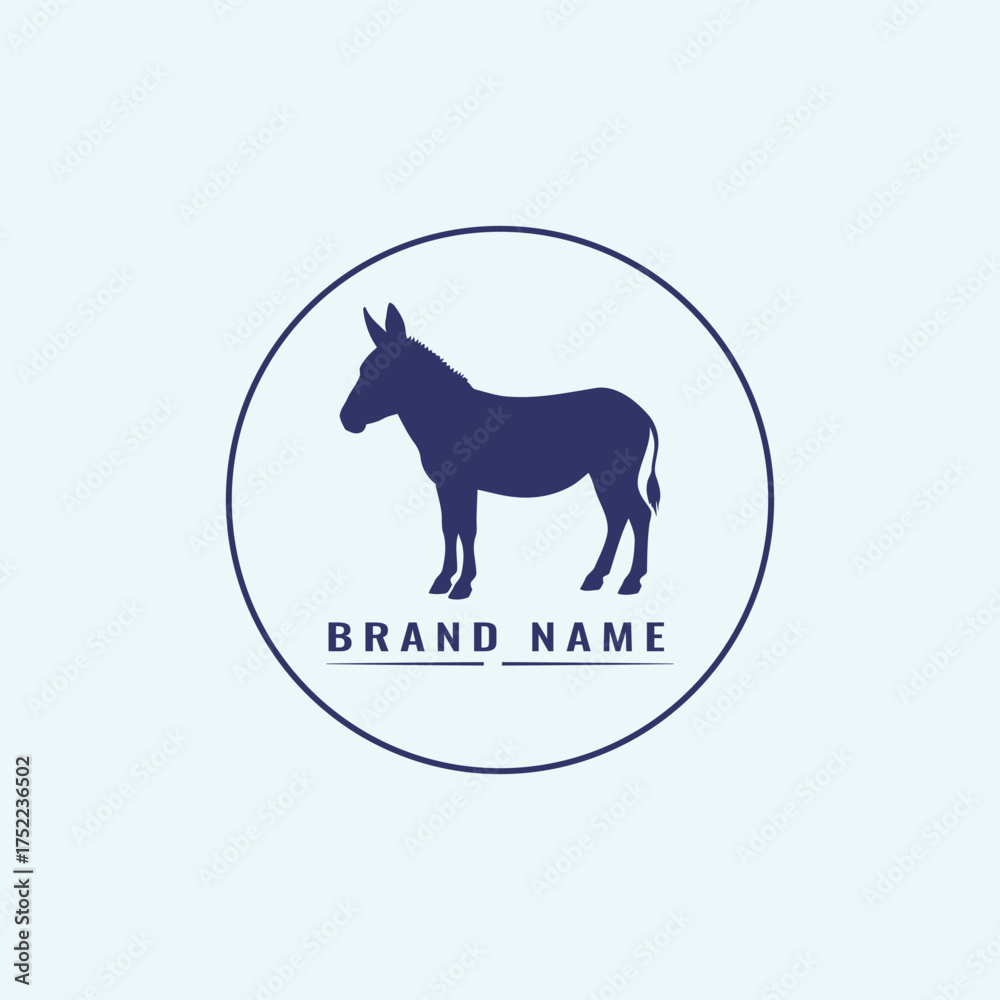 Fototapeta premium Dark blue donkey silhouette inside circle animal