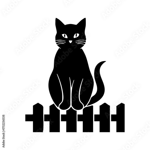 A black cat sitting gracefully on a fence, representing mystery, superstition, and calm under the moonlight.
