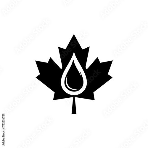 Stylized maple leaf with a droplet at its center, symbolizing autumn rain and nature’s renewal.
