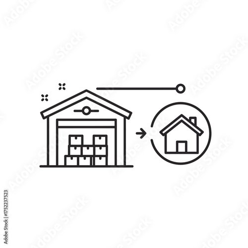 Warehouse to home delivery service icon representing logistics and shipping.