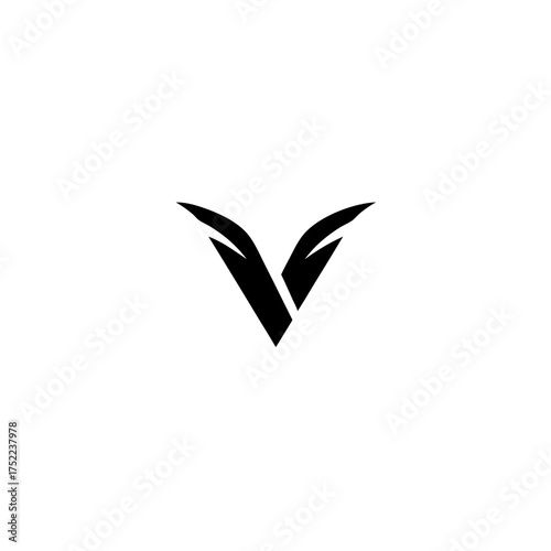 Sleek black abstract letter V logo design with dynamic wing elements, minimalist modern vector graphic for corporate identity, success, and freedom concept.