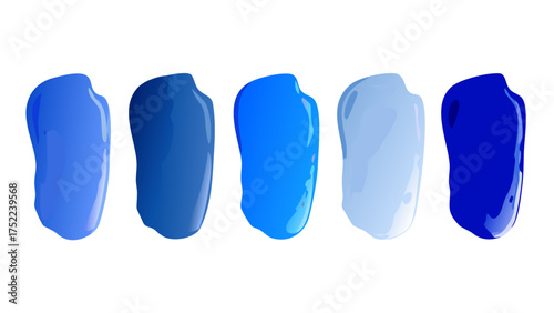 Short acrylic paint swatches set, different indigo blue and ultramarine shades. Isolated element with clear even edge on transparent background. vector icon