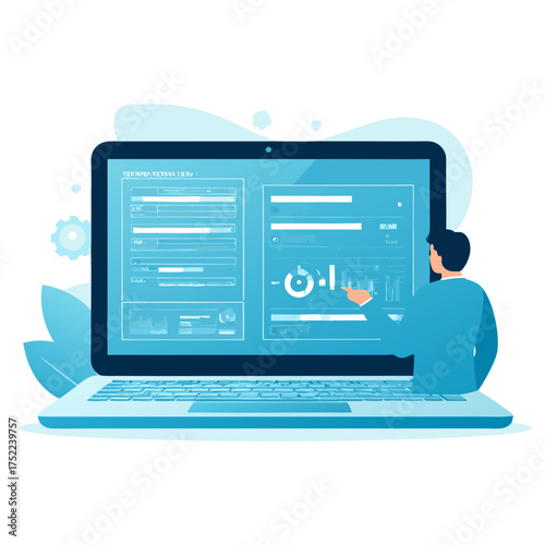 Wallpaper Mural A redhaired man in a white shirt analyzing a complex data dashboard on a modern red laptop. Torontodigital.ca