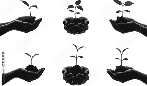 Hands holding soil and young plants, growth concept, nurturing nature, environmental care, sustainability, agriculture, eco-friendly, organic farming, green lifestyle, hope