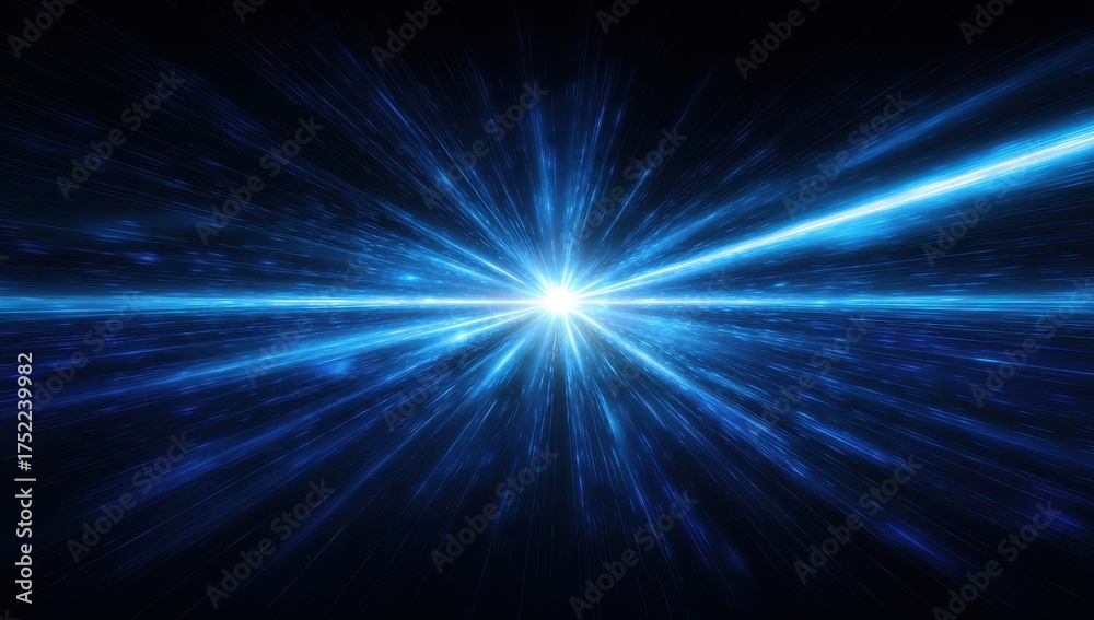 Obraz premium Vibrant electric blue light explosion streaking across dark space