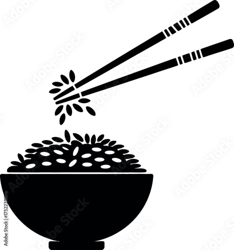 Silhouette of rice bowl with chopsticks