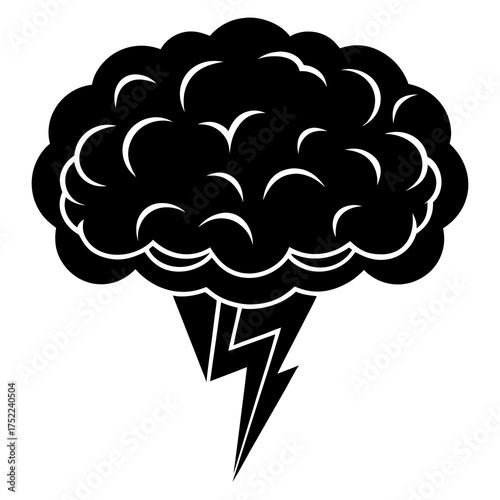 Black silhouette of a brain with a lightning bolt emerging from the bottom representing a powerful idea or breakthrough