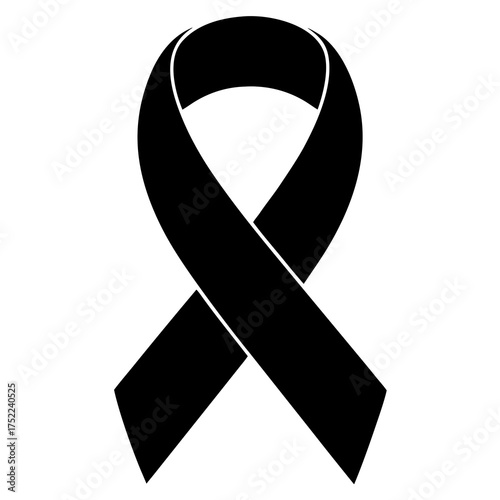 A stark black ribbon symbol of mourning remembrance and support for a cause against a clean white background