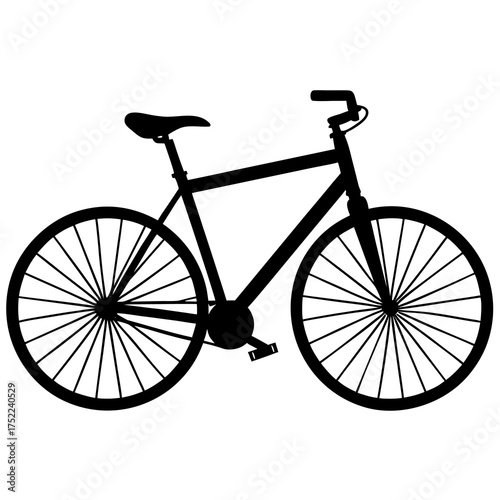 Simple black silhouette of a modern bicycle with thin spokes on a white background
