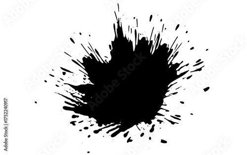 Black watercolor brushed splash splatter on white background