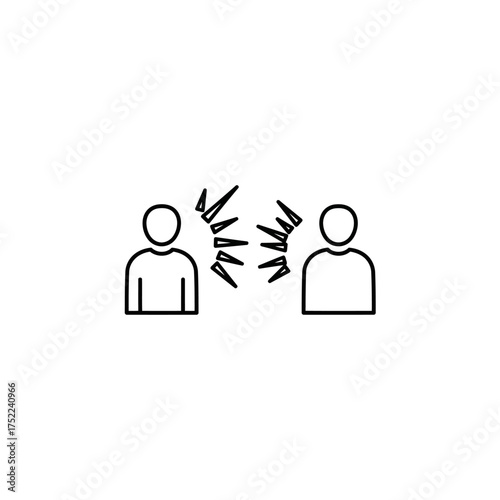 Two people arguing or discussing with sharp lines between them.