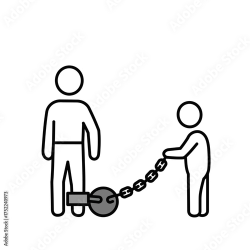 Two figures connected by a chain symbolizing control and dependence.