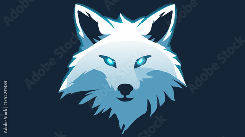 Sleek, stylized arctic fox head illustration with glowing blue eyes. Modern wildlife animal spirit graphic design.