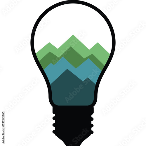 Light bulb with mountain landscape inside, vector illustration nature idea concept design graphic symbol