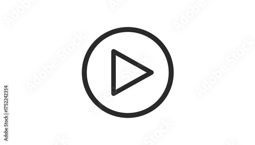 Free Download A minimalist digital illustration featuring a black play button icon encased within a circular outline, set against a clean, white background - GFXLoad