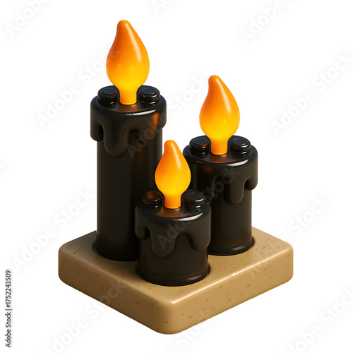 3D Black candles on a stone table