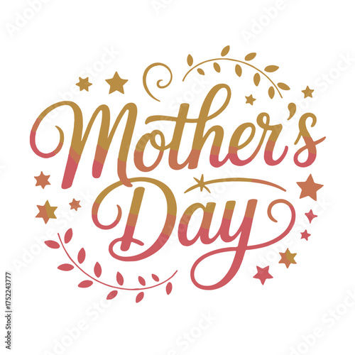 Mothers day greeting with decorative elements and stars, isolated on white background