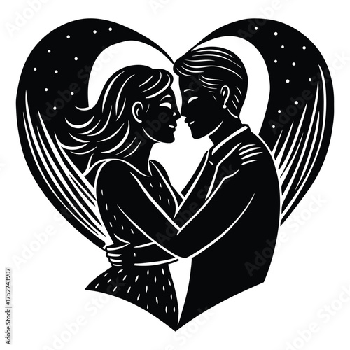 Print Romantic couple in love silhouette embracing