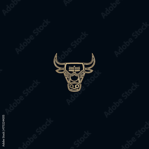 Ornate Golden Geometric Bull Head Illustration with Intricate Details on Dark Background