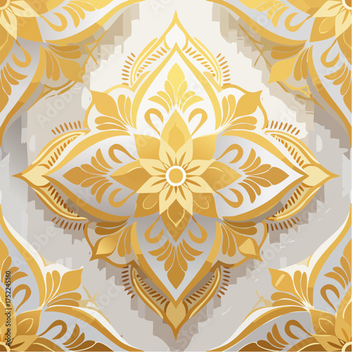 Seamless pattern of golden floral ornaments
