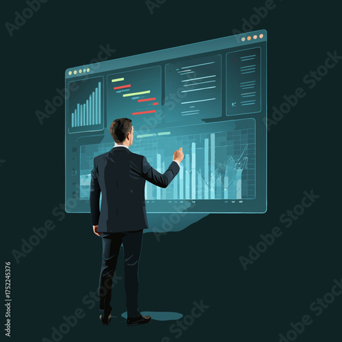 Businessman Interacting with Futuristic Digital Data Visualization Screen 2.