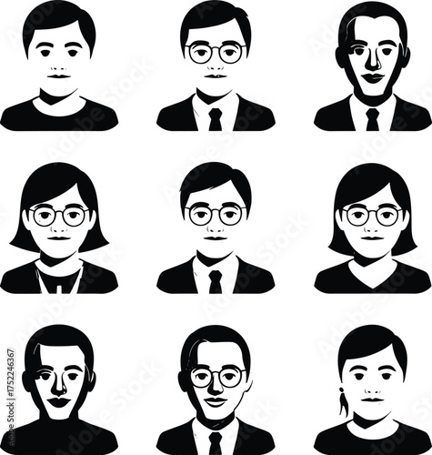 Diversity of people depicted in black and white simple vector art