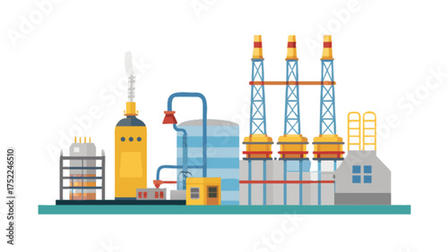 Industrial factory plant power station manufacturing industry production facility vector graphic