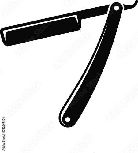 Classic black straight razor with a folding handle on a white background