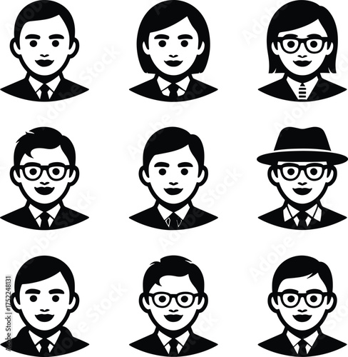 Set of diverse professional business people avatars wearing suits and ties