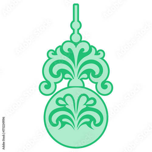 Minty green ornament with floral swirls and a circular base design for christmas holiday decor