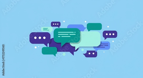 Modern flat design speech bubbles create vibrant communication background for social media marketing, online chat, and feedback platforms