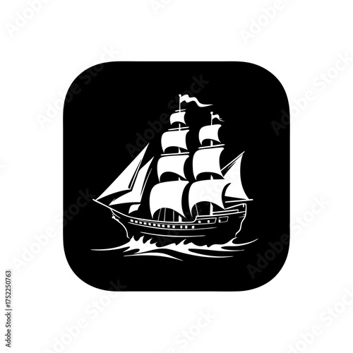 Silhouette of a tall ship sailing on the sea