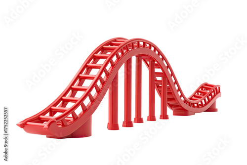 Curved, red model of a roller coaster track on black