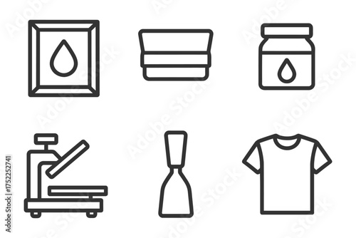 A series of icons for various items related to clothing and laundry. The icons include a shirt, a pair of pants, a dresser. Vector. 