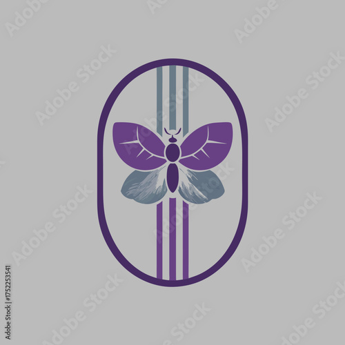 Purple butterfly with stripes in oval frame