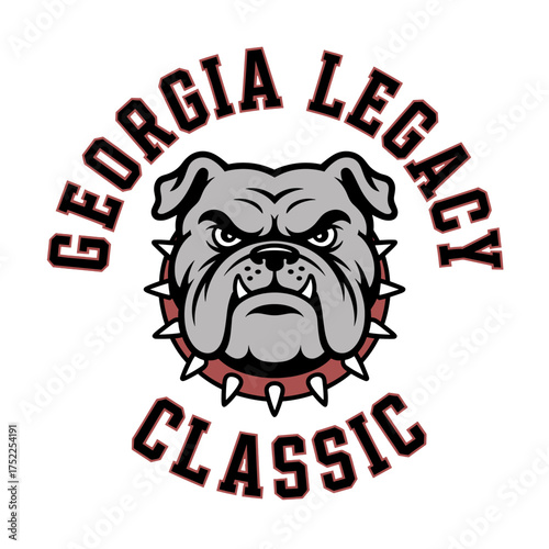 Bulldog Mascot Head With " Georgia Legacy Classic" Text In Arch aggressive