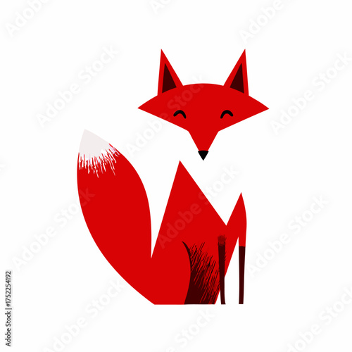 Simple red fox with white tail tip and bushy body