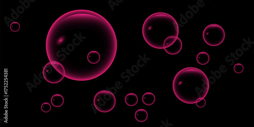 Black Background with Transparent Soap Bubbles Pink
