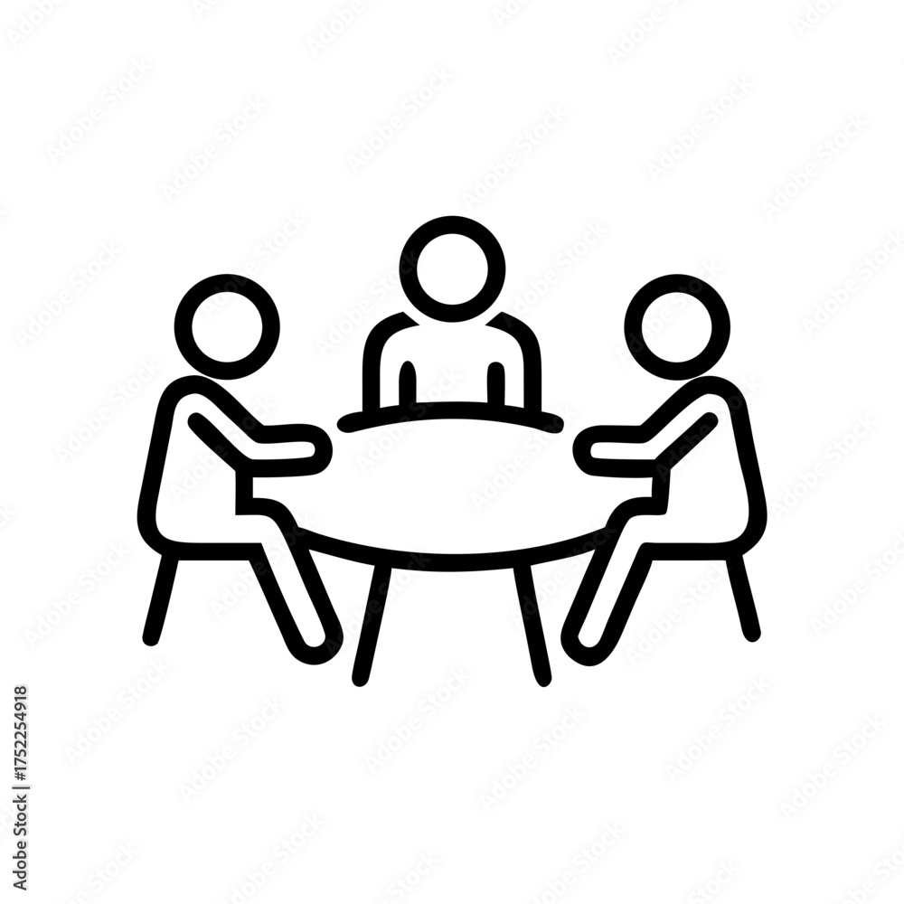 Fototapeta premium Line art illustration of a business meeting with three people around a table