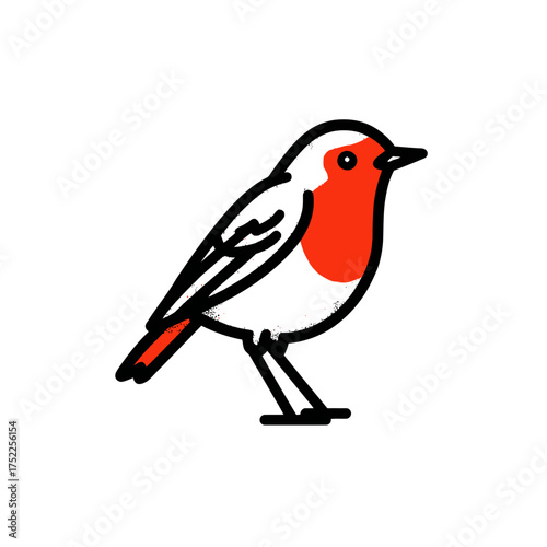 Minimalist illustration of a robin on a white background