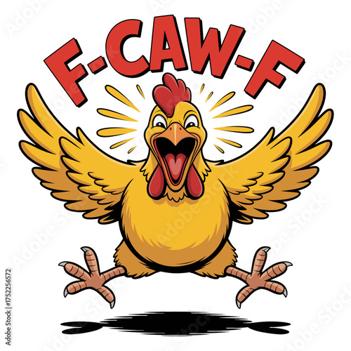 Exaggerated Cartoon Chicken Squawking Loudly with Wings Spread Wide rooster fowl