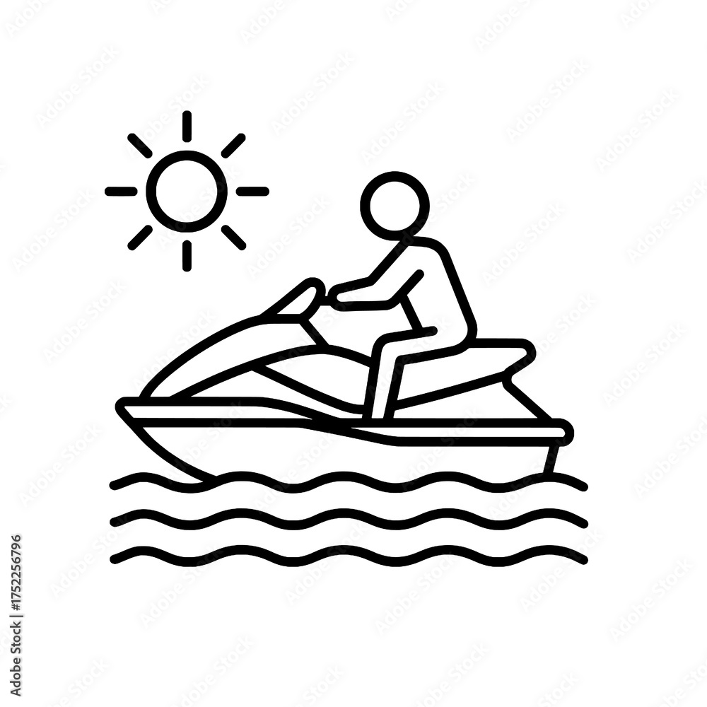 Fototapeta premium Jet Ski Rider Icon Vector in Black and White 